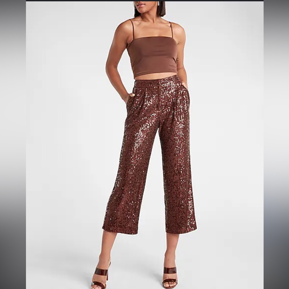 Express Brown Sequin Cropped Pants